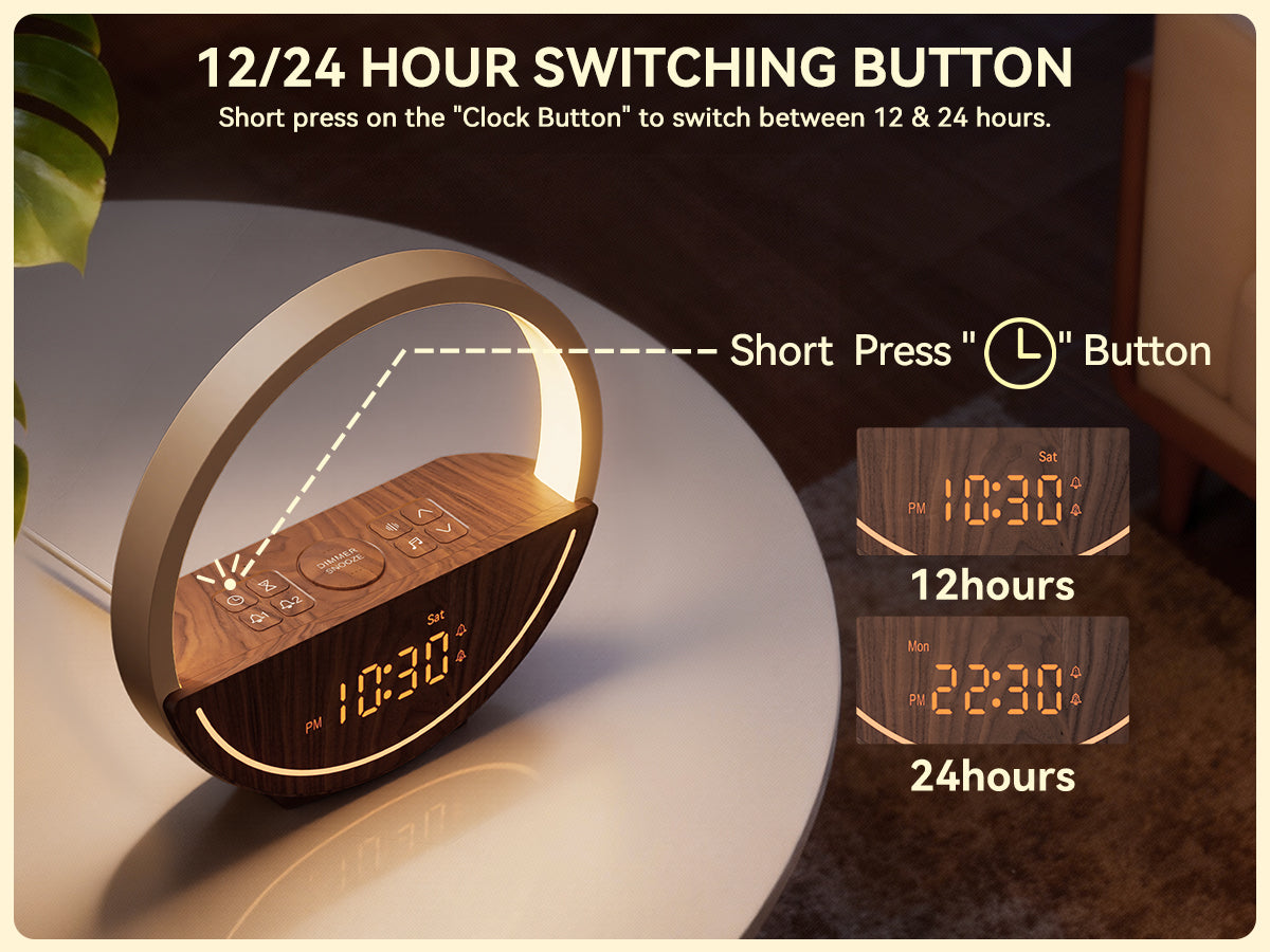 Vivilumens Sunrise Alarm Clock with Sound Machine & Night Light - Dark Wood