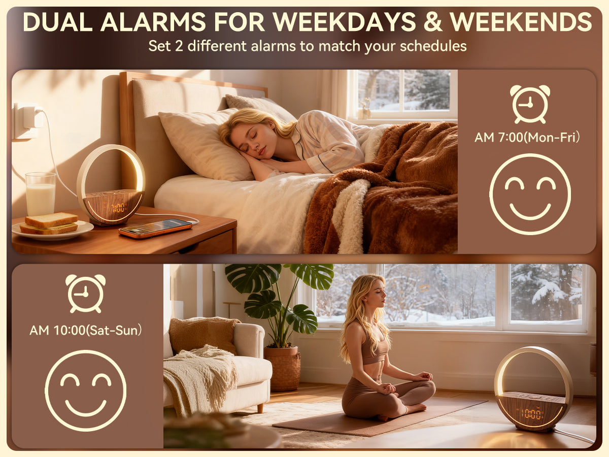 Vivilumens Sunrise Alarm Clock with Sound Machine & Night Light - Dark Wood